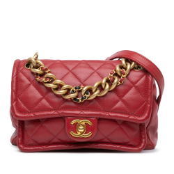 Chanel B Chanel Red Lambskin Leather Leather Quilted Lambskin Chain Link Flap Italy