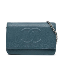 Chanel B Chanel Blue Caviar Leather Leather CC Caviar Wallet On Chain Italy