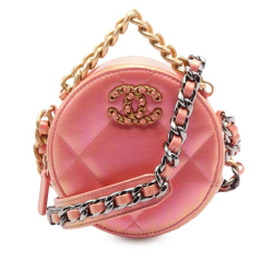 Chanel AB Chanel Pink Lambskin Leather Leather Iridescent Lambskin 19 Round Clutch with Chain Italy