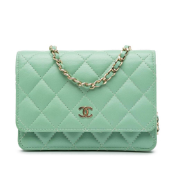 Chanel B Chanel Green Light Green Lambskin Leather Leather Mini CC Quilted Lambskin Wallet On Chain Italy