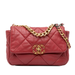 Chanel AB Chanel Red Lambskin Leather Leather Medium Lambskin 19 Flap Italy