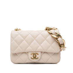 Chanel B Chanel Brown Light Beige Lambskin Leather Leather Small Quilted Lambskin Funky Town Flap Italy