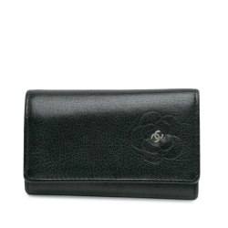 Chanel AB Chanel Black Lambskin Leather Leather CC Camellia Key Holder Italy