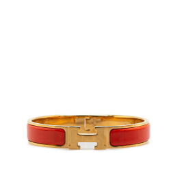 Hermès B Hermès Orange with Gold Enamel Other Clic H Bracelet GM France