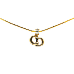 Christian Dior B Dior Gold Gold Plated Metal CD Logo Rhinestone Pendant Necklace Italy