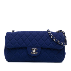 Chanel B Chanel Blue Dark Blue Cotton Fabric Quilted Jersey East West Single Flap Italy