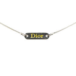 Christian Dior B Dior Silver with Yellow Brass Metal And Enamel Logo Plate Pendant Italy