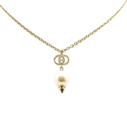 Gucci AB Gucci Gold Gold Plated Metal GG Faux Pearl Drop Pendant Necklace Italy