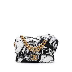 Chanel B Chanel White with Black Canvas Fabric Mini Printed Deer Coco Flap Italy