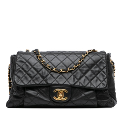 Chanel B Chanel Black Calf Leather Large Aged skin Chic Quilt Flap Italy