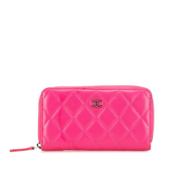 Chanel B Chanel Pink Lambskin Leather Leather CC Quilted Lambskin Zip Around Wallet Italy