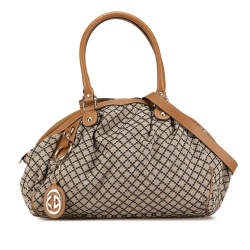 Gucci B Gucci Brown Beige Canvas Fabric Diamante Sukey Satchel Italy