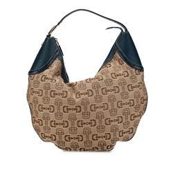 Gucci AB Gucci Brown Beige Canvas Fabric Horsebit Glam Hobo Italy