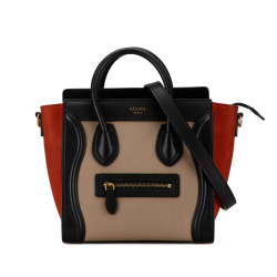 Celine B Celine Brown Beige with Multi Calf Leather Nano Tricolor Luggage Tote Italy