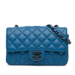 Chanel B Chanel Blue Lambskin Leather Leather Mini Rectangular Classic Lambskin Single Flap France