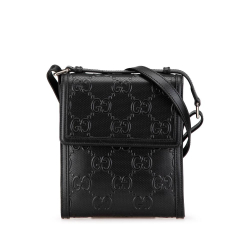 Gucci AB Gucci Black Calf Leather GG Embossed Flap Crossbody Italy