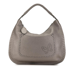 Fendi B Fendi Gray Calf Leather Selleria Hobo Italy