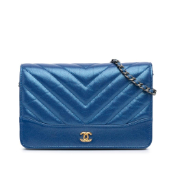 Chanel AB Chanel Blue Calf Leather Chevron Aged Metallic skin Gabrielle Wallet On Chain Italy