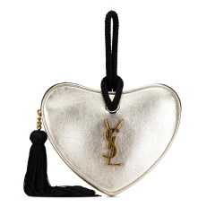 Saint Laurent B Saint Laurent Silver Calf Leather Metallic skin Sac Coeur Heart Clutch Italy