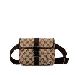 Gucci AB Gucci Brown Beige Canvas Fabric GG Belt Bag Italy