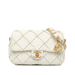 Chanel B Chanel White Ivory Calf Leather Mini Pleated skin Chain Soul Flap Italy