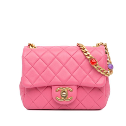 Chanel AB Chanel Pink Lambskin Leather Leather Mini Square Lambskin Pearl Samba Flap Italy