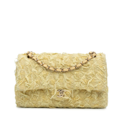 Chanel AB Chanel Yellow Tweed Fabric Medium Classic Fringed Double Flap France