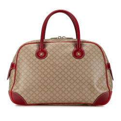 Celine B Celine Brown Beige with Red Coated Canvas Fabric Macadam Handbag Italy