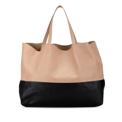 Celine B Celine Brown Beige with Black Calf Leather Bicolor Horizontal Cabas Tote Italy