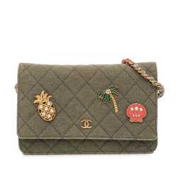 Chanel B Chanel Green Olive Green Canvas Fabric Quilted Coco Cuba Charms Wallet On Chain France