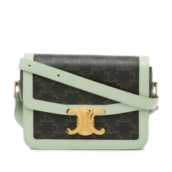 Celine B Celine Brown Dark Brown with Green Light Green Coated Canvas Fabric Teen Triomphe Crossbody Italy