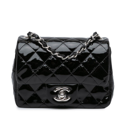 Chanel B Chanel Black Patent Leather Leather Mini Square Classic Patent Single Flap Italy