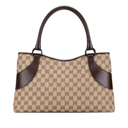 Gucci B Gucci Brown Beige Canvas Fabric GG Tote Italy