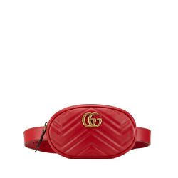 Gucci AB Gucci Red Calf Leather GG Marmont Matelasse Belt Bag Italy