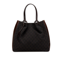 Gucci B Gucci Brown Dark Brown Canvas Fabric GG Tote Italy