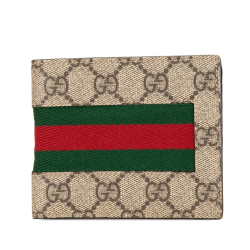 Gucci AB Gucci Brown Beige Coated Canvas Fabric GG Supreme Web Small Wallet Italy