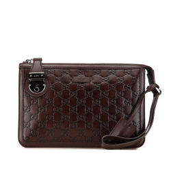 Gucci AB Gucci Brown Dark Brown Calf Leather Guccissima Clutch Italy