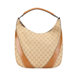 Gucci AB Gucci Brown Light Brown Canvas Fabric GG Hobo Italy