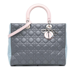 Christian Dior B Dior Gray with Multi Lambskin Leather Leather Large Bicolor Lambskin Cannage Lady Dior Italy