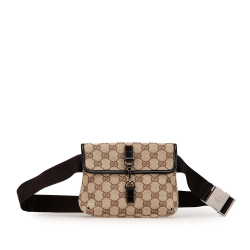 Gucci AB Gucci Brown Beige Canvas Fabric GG Jackie Belt Bag Italy