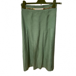 Gucci Long slit skirt in water-green linen and silk with nijou belt