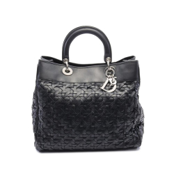 Christian Dior AB Dior Black Lambskin Leather Leather Woven Lambskin Lady Dior Avenue Tote Italy