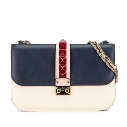 Valentino B Valentino White Ivory Calf Leather Medium Tricolor skin Rockstud Glam Lock Crossbody Italy