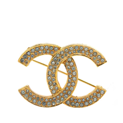 Chanel B Chanel Gold Gold Plated Metal CC Rhinestones Brooch France