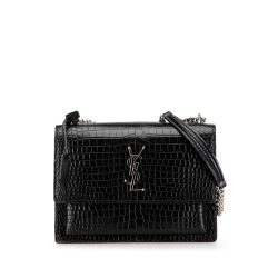 Saint Laurent AB Saint Laurent Black Calf Leather Medium Embossed Sunset Crossbody Bag Italy