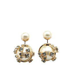 Christian Dior B Dior White Pearl Faux Pearl Other and Crystal Tribal Push Back Earrings France