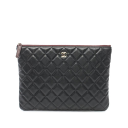 Chanel AB Chanel Black Caviar Leather Leather Medium Quilted Caviar O Case Clutch Italy