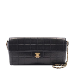 Chanel B Chanel Black Lambskin Leather Leather Chocolate Bar Lambskin East West Flap Italy