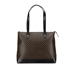 Celine B Celine Black with Brown Coated Canvas Fabric Macadam Tote Italy