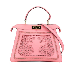 Fendi AB Fendi Pink Calf Leather Medium Embroidered skin Peekaboo ISeeU Italy